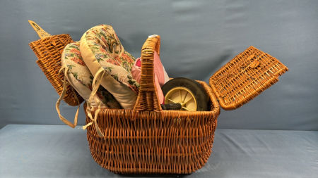 Wicker Picnic Hamper and Contents