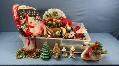 Under the Bed Tote filled with Christmas Decor