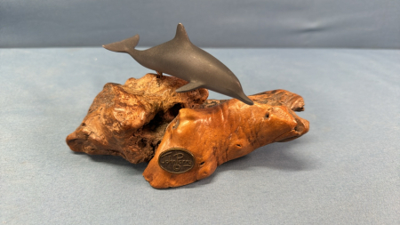 Grey Dolphin Sculpture by John Perry on Burl Drift Wood