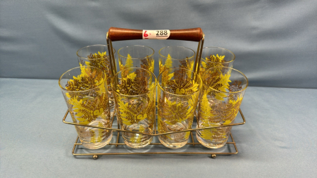 8 Matching Water Glasses in Wire Carrier