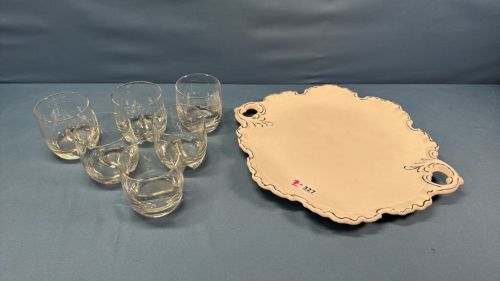 16in Ceramic Plate & 6 -3.5in Tall Glasses