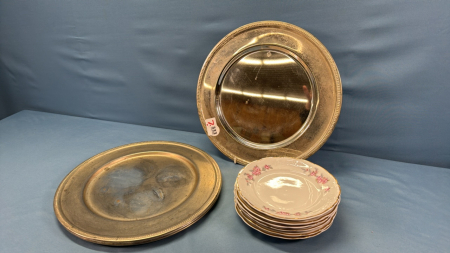 6 Matching Dessert Plates & 5 -12in Silver Plated Charger Plates