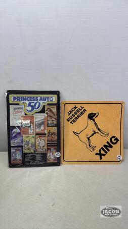 PRINCESS AUTO TIN SIGN & VINYL JACK RUSSELL SIGN