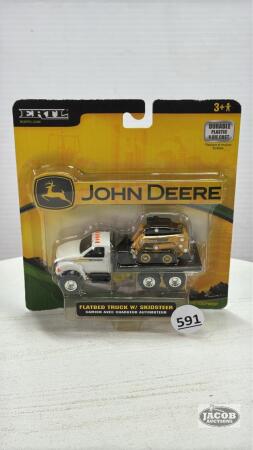 JOHN DEERE FLATBED TRUCK WITH SKID STEER