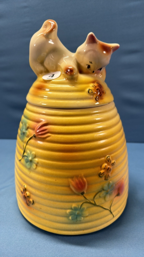 Kitten on Beehive Cookie Jar 11in High