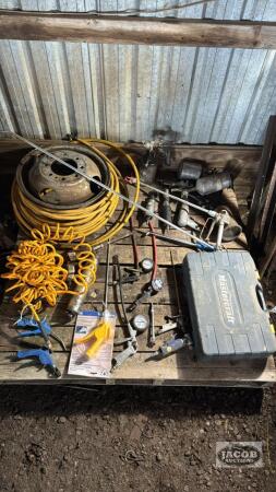 Air Tool Lot With Air Hose and Attatchments