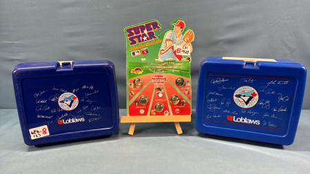 2 Plastic Toronto Blue Jays Lunch Pails & Super Star Marble Card