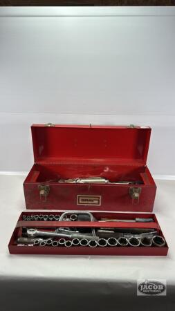 GRAY METAL TOOLBOX WITH CONTENTS