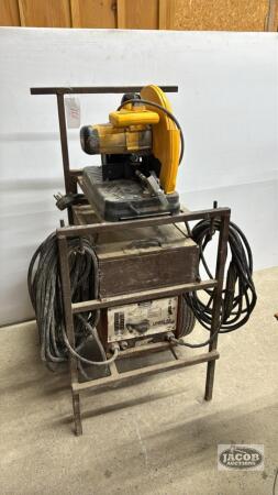 VERSATILE SHOP CART W/DEWALT 14IN CUT OFF SAW & WELDER