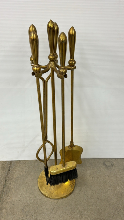 Set of 4 Brass Fireplace Tools on Stand