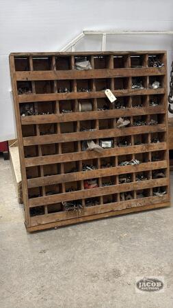 WOODEN BOLT BIN WITH CONTENTS