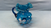 8in Blue Glass Pitcher with Floral Overlay - 5