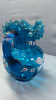 8in Blue Glass Pitcher with Floral Overlay - 6