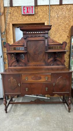 Walnut Buffet with Ornate Backboard