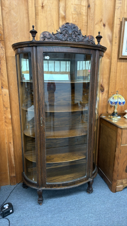 Oak Bow Front & Side China Cabinet -See Notes