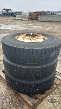 (3) USED 11R22.5 TIRES ON STEEL RIMS