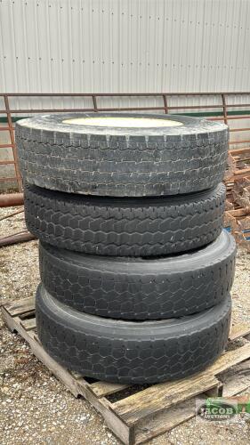 (4) 11R22.5 TIRES ON 8 BOLT RIMS