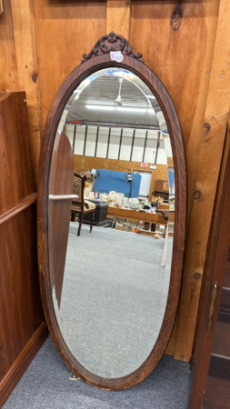 Oak Oval Beveled Mirror -22in Wide x 53in High