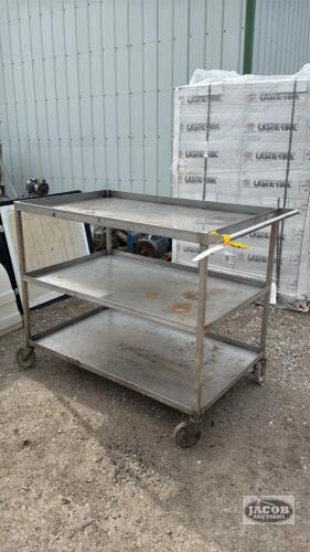 STAINLESS STEEL 3 SHELF CART WITH 4 SWIVEL CASTERS