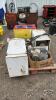 SKID LOT OF FARM RELATED HEATERS, MOTORS, PUMP