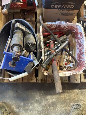 Bucket and basket of misc tools