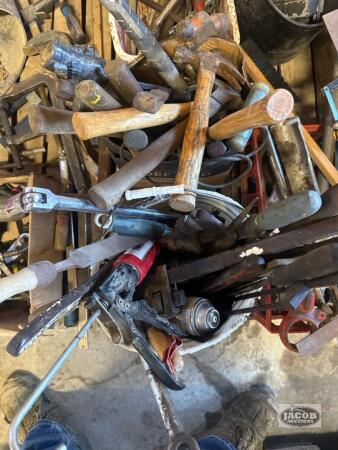 1 bucket and 1 box of hand tools