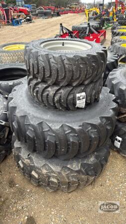Set of 4 unused tires on rims for. Compact tractor 27x8.50-15 , 43x16.00-20