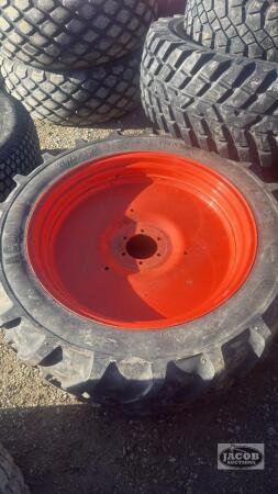 Pair of 270/80R32 tires on Kubota 6 bolt wheels
