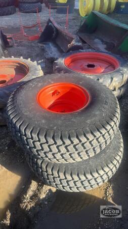 Pair of 13.6 -16 tires on 6 bolt Kubota wheels