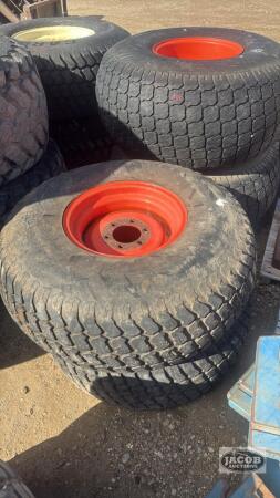 Pair of Kubota turf tires on Kubota 6 bolt wheels
