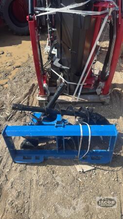 Unused skid steer quick tach post hole auger set with 3 bits 8,12,16 inch