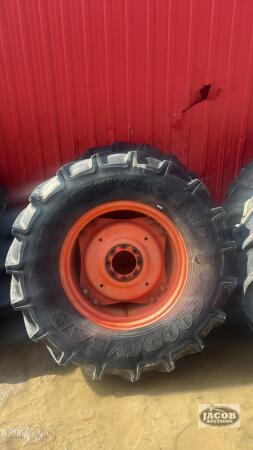 Pair of 480/70R28 tires on Kubota 8 bolt wheels