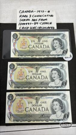 (3) CANADA 1973 ONE DOLLAR BILLS
