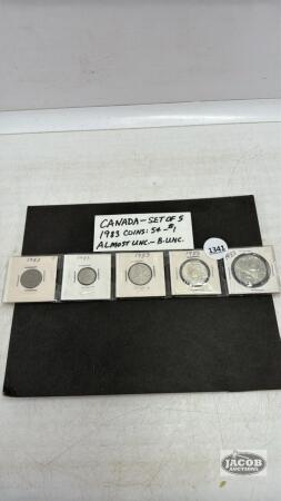 CANADA SET OF 5 1983 5 CENT TO ONE DOLLAR COINS