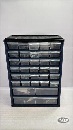 HOLT 38 DRAWER PLASTIC ORGANIZER W/CONTENTS