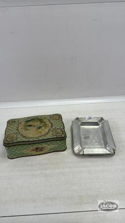 DOW ALUMINUM ASH TRAY & BISCUIT TIN