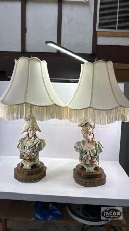 PAIR OF CAPODIMONTE PORCELAIN HIS & HERS LAMPS