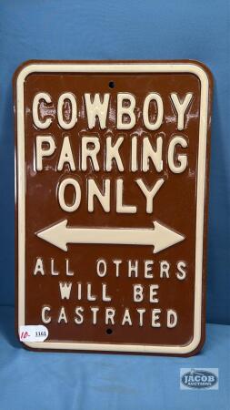 TIN REPRO COWBOY PARKING ONLY SIGN