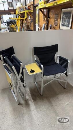 (2) FOLDING ALUMINUM CHAIRS WITH SIDE TABLE