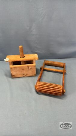 VINTAGE WOODEN LAUNDRY TOOL & WOODEN BUTTER PRESS