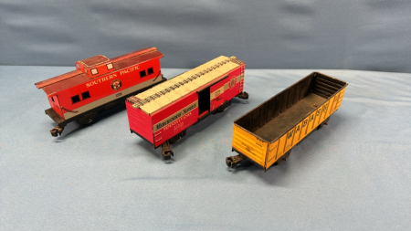 3 Tin Rail Cars -7in Long -O Gauge