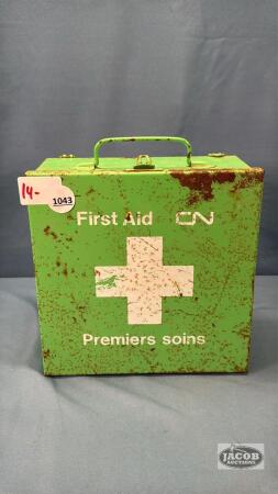 WALL HUNG TIN FIRST AID CABINET FROM CN RAIL