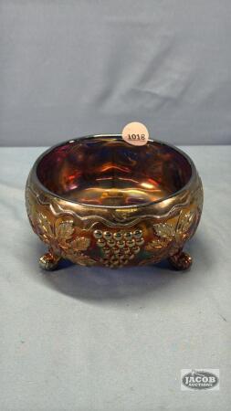 FOOTED CARNIVAL GLASS CANDY BOWL 6IN