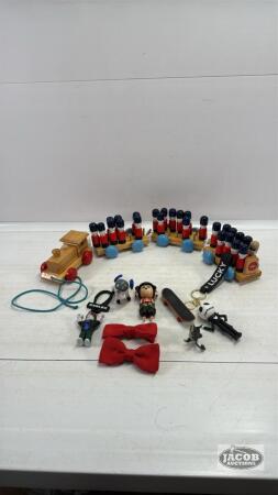 WOODEN TOY TRAIN AND SOLDIER LOT