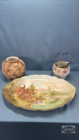 19IN HAND PAINTED OVAL SERVING PLATTER (J.P. FRANCE)