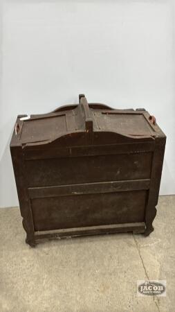 HOMEMADE WOODEN CHEST WITH FOLD DOWN BOTTOM DOOR