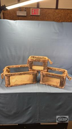 SET OF 3 HAND MADE WIRE BASKETS