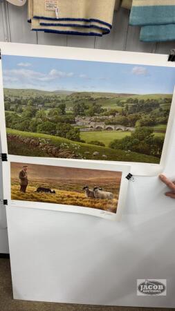 (2) PRINTS OF SHEEP GRAZING IN THE COUNTRYSIDE