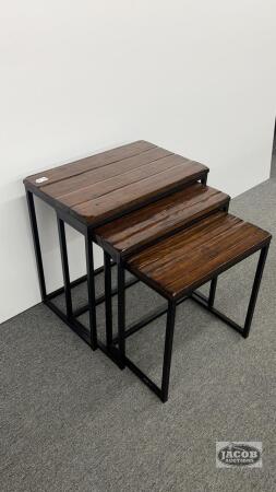 SET OF 3 METAL ON WOOD NESTING TABLES