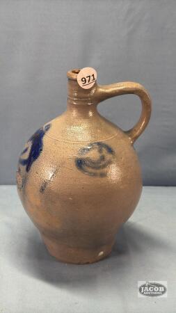 10IN POTTERY JUG WITH BLUE ACCENT